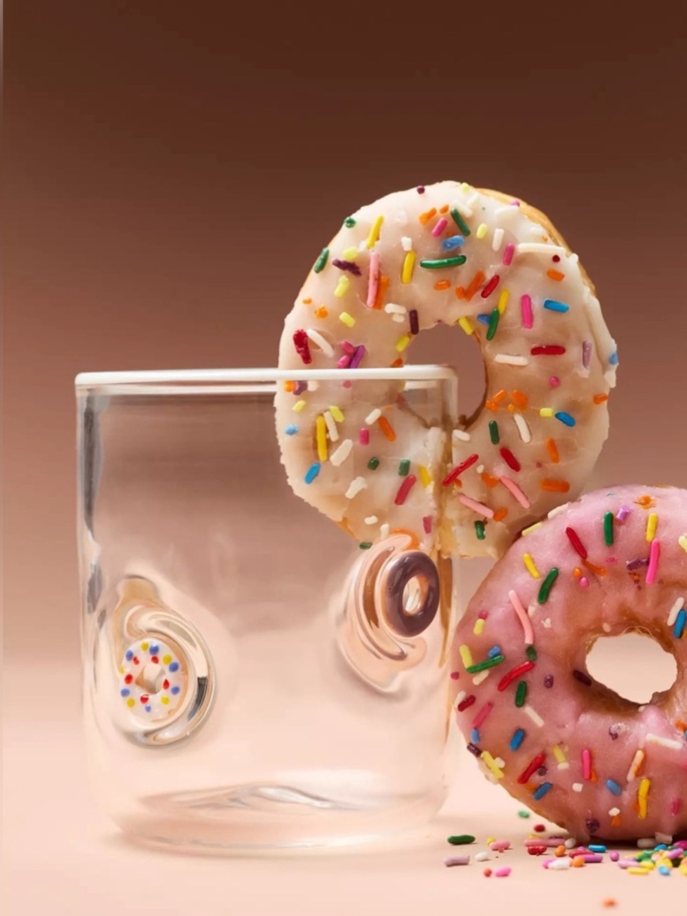 New Anthropologie Donut Glass Icon Juice Clear New Brunch Frosted Sprinkles